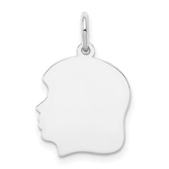 14k White Plain Medium.013 Depth Facing Left Engravable Girl Charm - 2