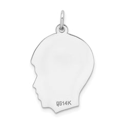 14k White Plain Medium.027 Depth Facing Right Engravable Boy Charm - 2
