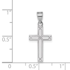 14k White Gold Solid Laser Etched Cross Pendant - 5