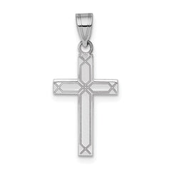 14k White Gold Solid Laser Etched Cross Pendant - 5