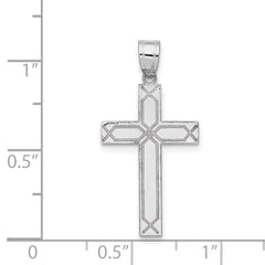 14k White Gold Solid Laser Etched Cross Pendant - 8