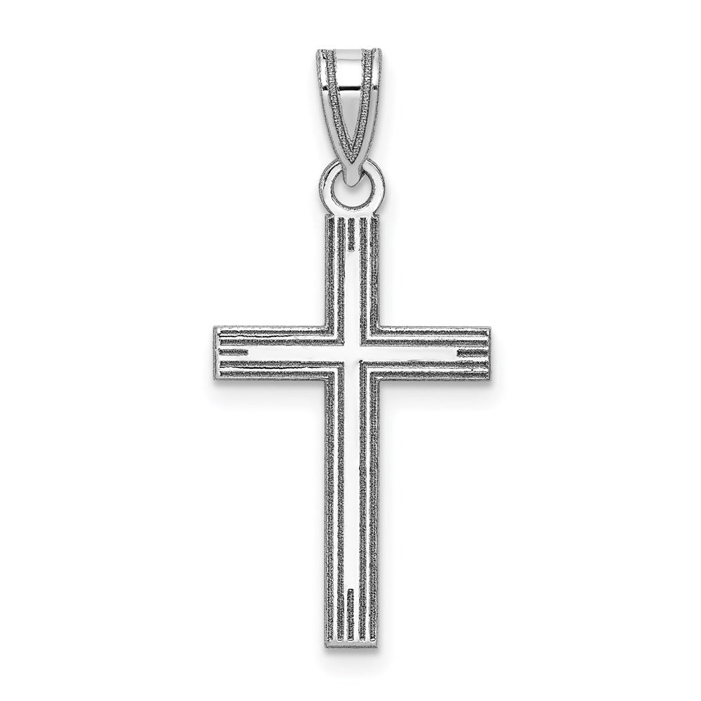 14k White Gold Solid Laser Etched Cross Pendant - 4