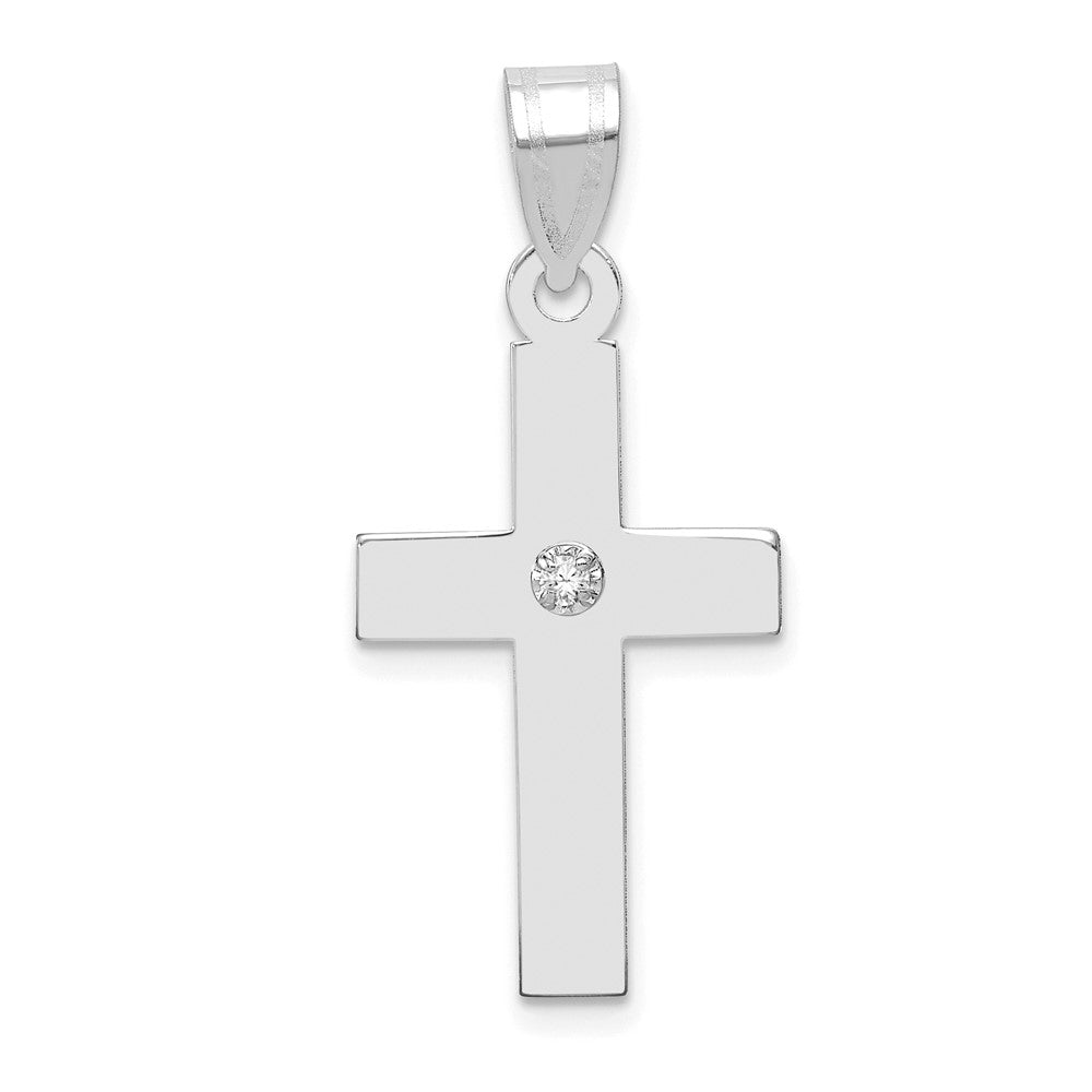 14k White Gold .02ct. Diamond Cross Pendant - 2