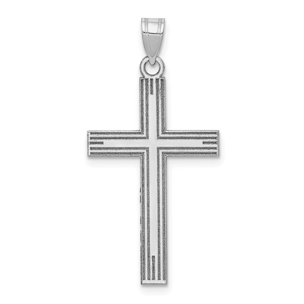 14k White Gold Solid Laser Etched Cross Pendant - 6