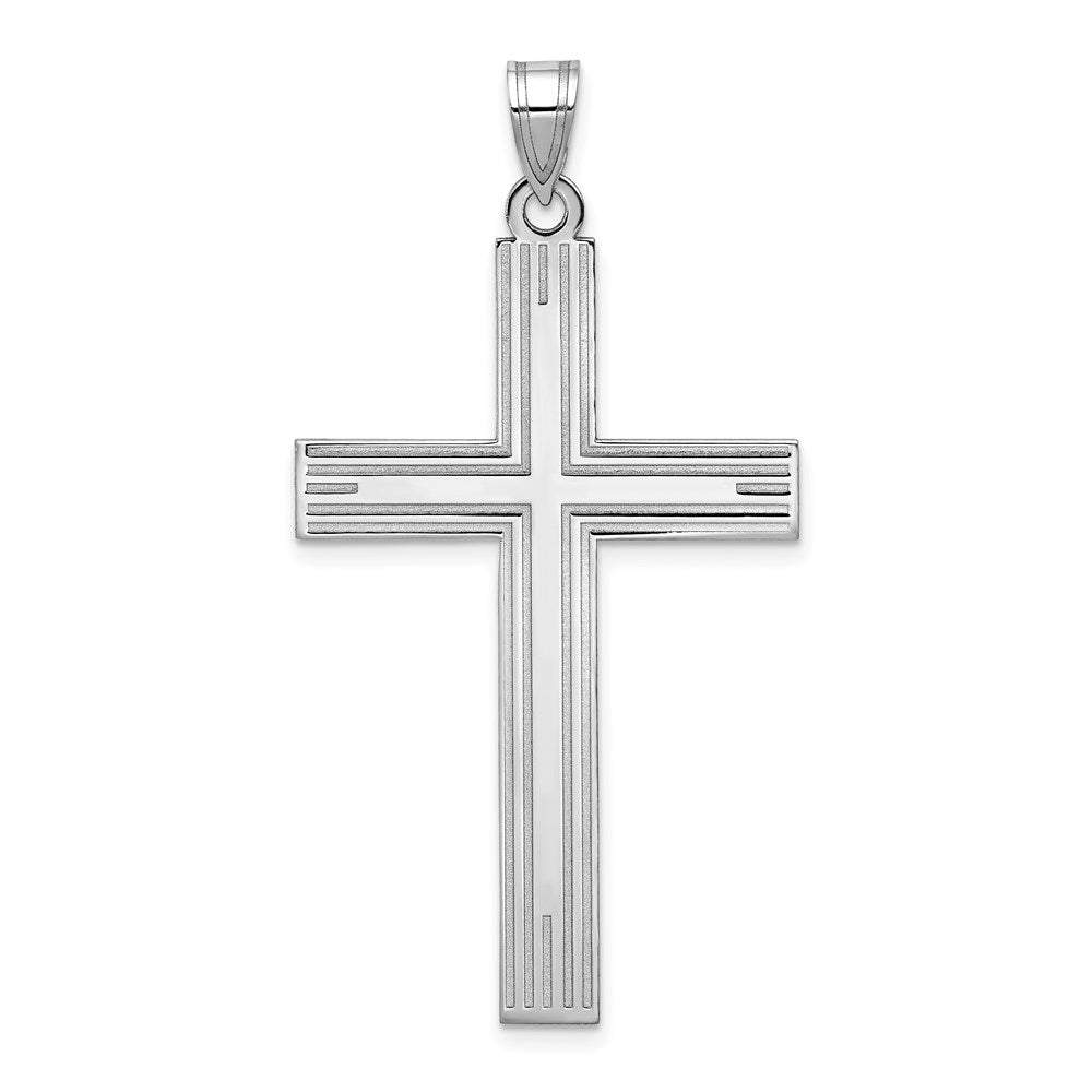14k White Gold Solid Laser Etched Cross Pendant - 2