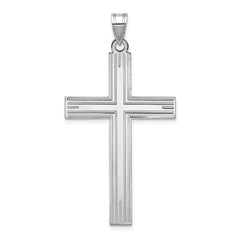 14k White Gold Solid Laser Etched Cross Pendant - 2