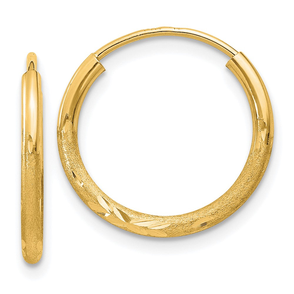 14k 1.5mm Satin Diamond-cut Endless Hoop Earrings - 6