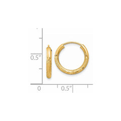 14k 2mm Satin Diamond-cut Endless Hoop Earrings - 5