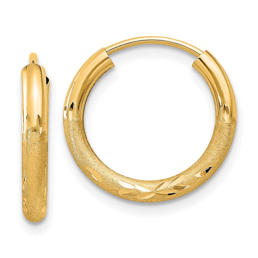 14k 2mm Satin Diamond-cut Endless Hoop Earrings - 5