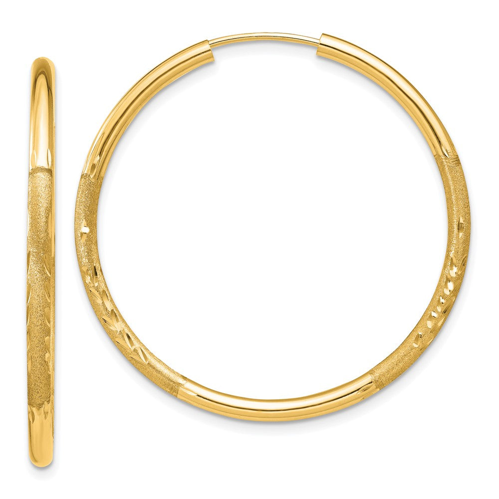 14k 2mm Satin Diamond-cut Endless Hoop Earrings - 2