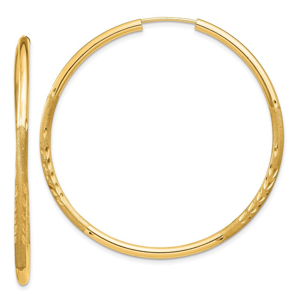 14k 2mm Satin Diamond-cut Endless Hoop Earrings - 3