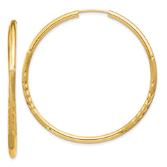 14k 2mm Satin Diamond-cut Endless Hoop Earrings - 3