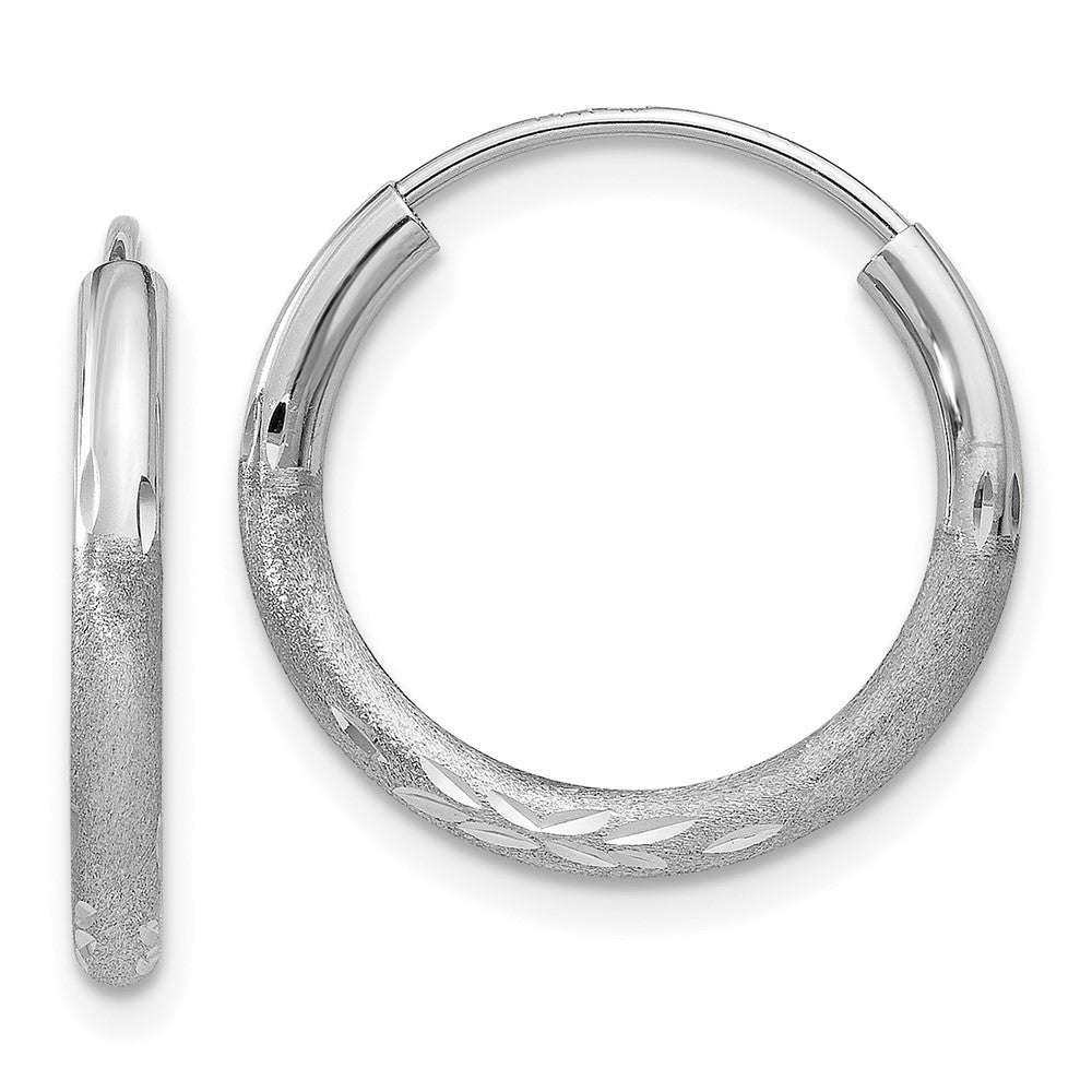 14k White Gold 2mm Diamond-cut Endless Hoop Earrings - 5