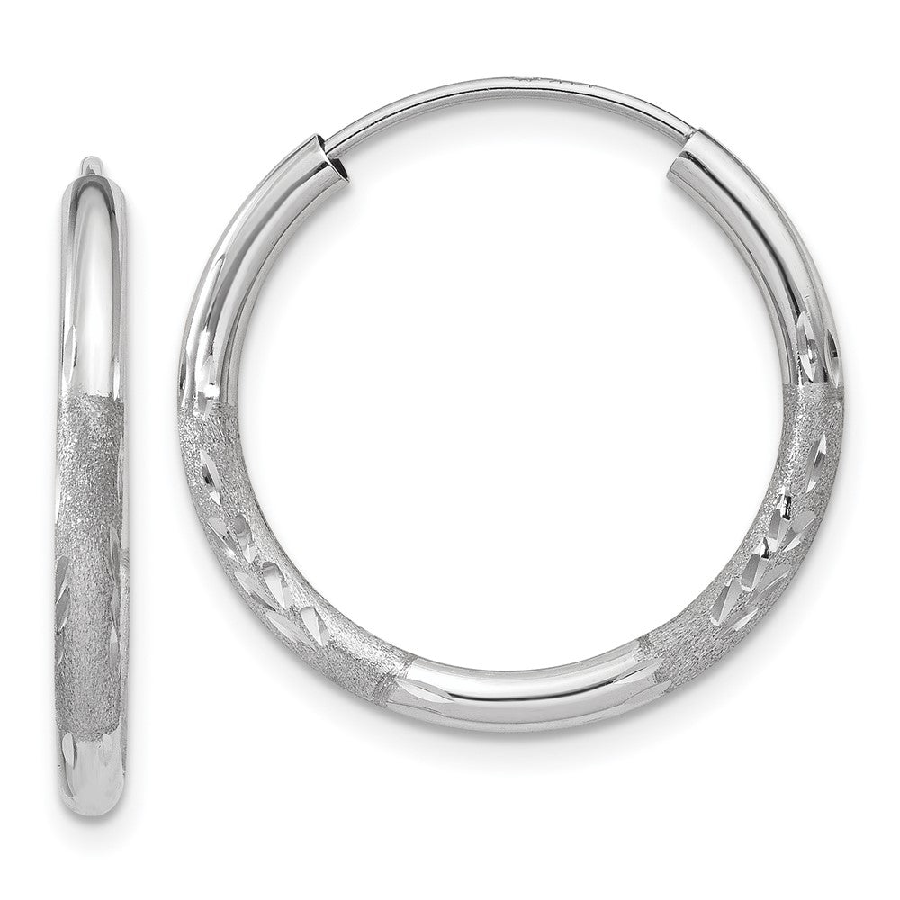 14k White Gold 2mm Diamond-cut Endless Hoop Earrings - 6