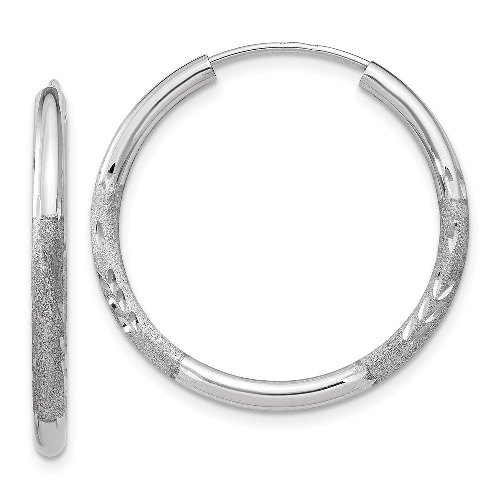 14k White Gold 2mm Diamond-cut Endless Hoop Earrings - 4