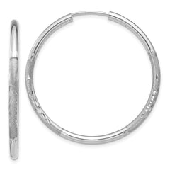 14k White Gold 2mm Diamond-cut Endless Hoop Earrings - 2