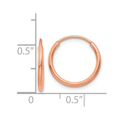 14k Rose Gold 1.2mm Polished Endless Hoop Earrings - 5