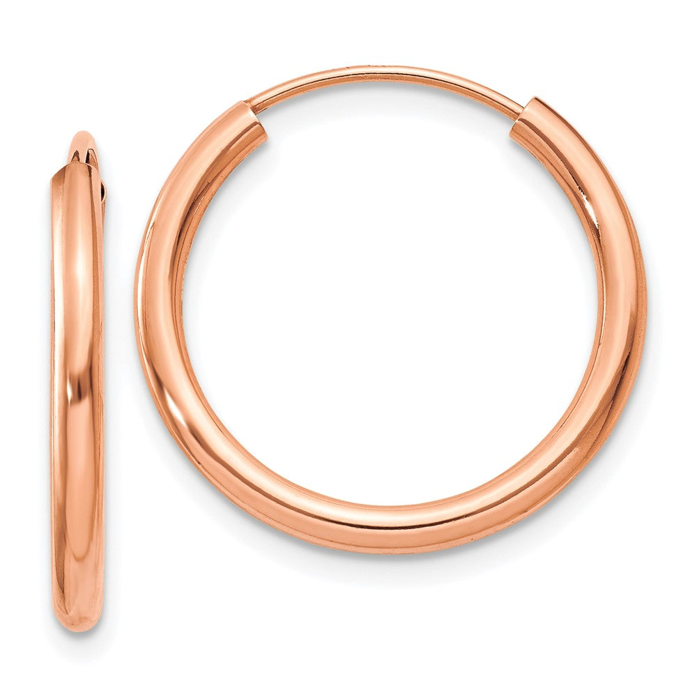 14k Rose Gold Polished Round Endless 2mm Hoop Earrings - 5