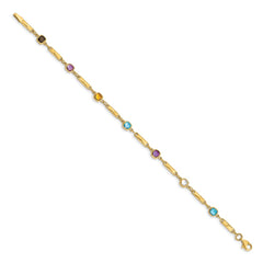 14K Complete Cushion-cut Sky Blue Topaz/White Quartz/Smoky Quartz/Amethyst/Citrine Fancy Link 7 inch Rainbow Bracelet