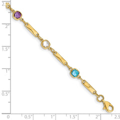 14K Complete Cushion-cut Sky Blue Topaz/White Quartz/Smoky Quartz/Amethyst/Citrine Fancy Link 7 inch Rainbow Bracelet
