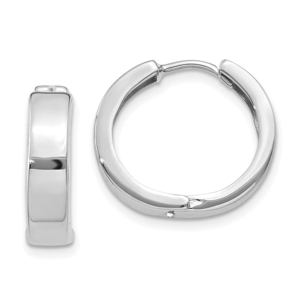 14k White Gold Round Hinged Hoop Earrings - 5