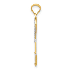 14K w/White Rhodium Polished Heart Key Charm