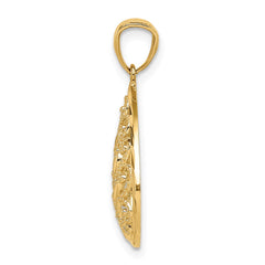 14K Gold Polished and Textured Small Filigree Teardrop Pendant