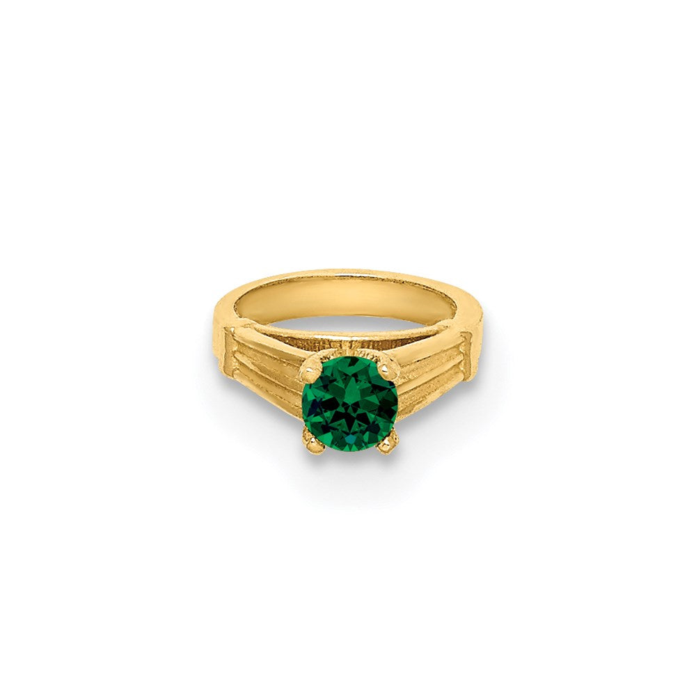 14K 3D Ring with Dark Green Glass Stone Charm