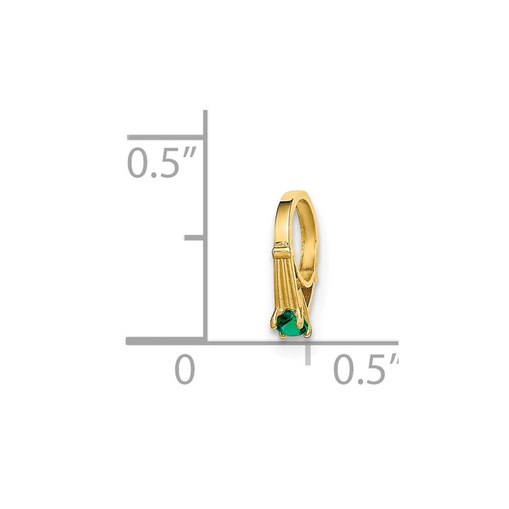 14K 3D Ring with Dark Green Glass Stone Charm