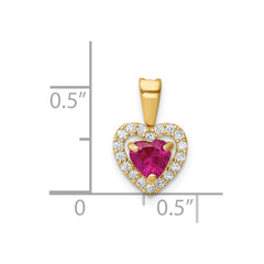 14K Polished Red and Clear CZ Heart Pendant