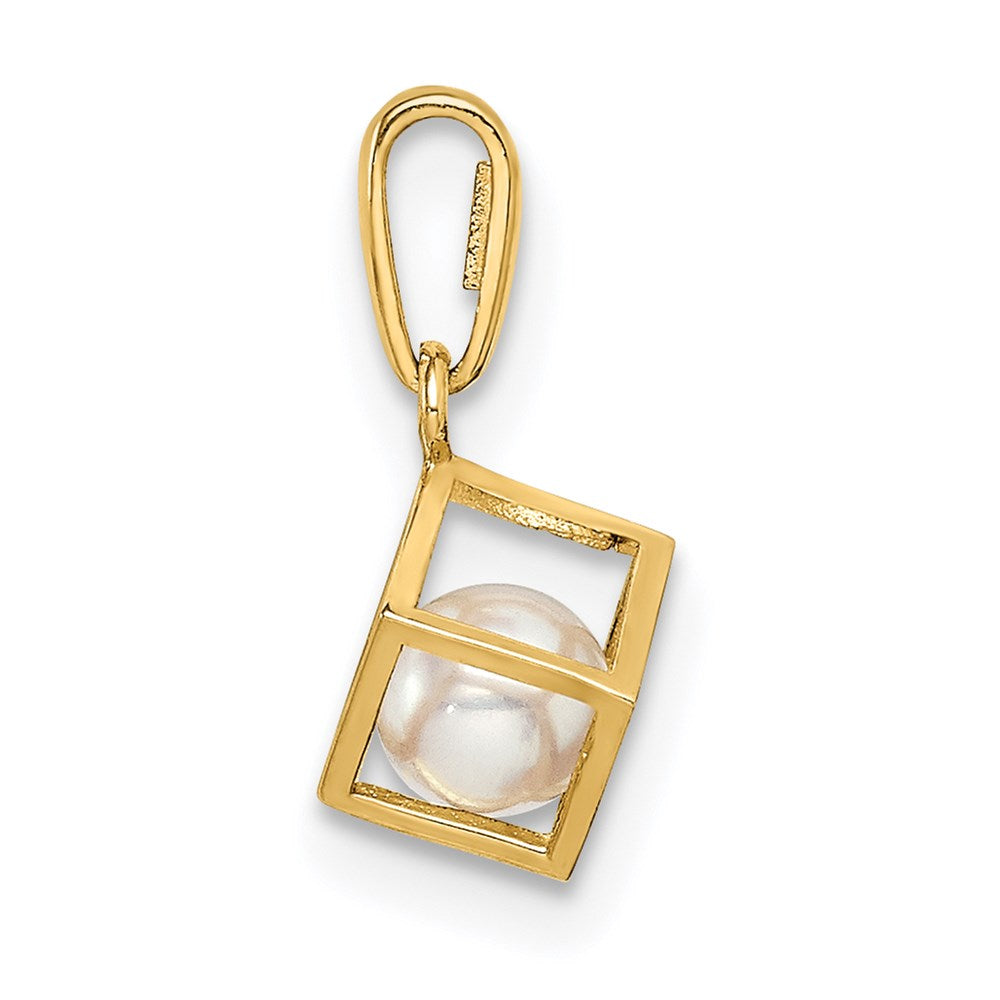 14K  3D Square w/FW Cultured Pearl Pendant