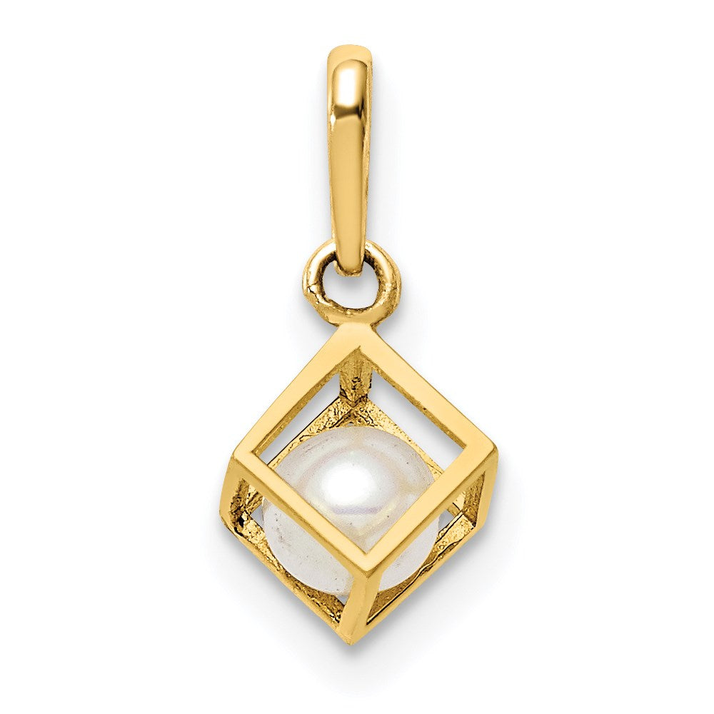 14K  3D Square w/FW Cultured Pearl Pendant