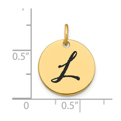 14k Polished Black Enamel Letter L Initial Disk Charm