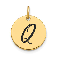 14k Polished Black Enamel Letter Q Initial Disk Charm