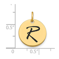14k Polished Black Enamel Letter R Initial Disk Charm