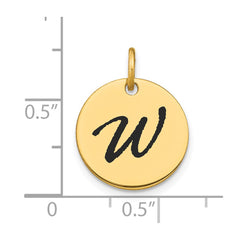 14k Polished Black Enamel Letter W Initial Disk Charm