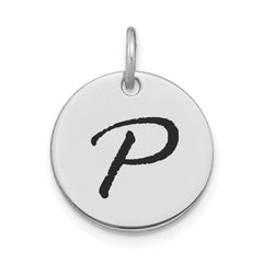 14kw Polished Black Enamel Letter P Initial Disk Charm
