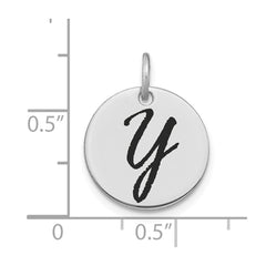 14kw Polished Black Enamel Letter Y Initial Disk Charm