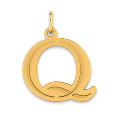 14k Polished Etched Letter Q Initial Pendant - 2