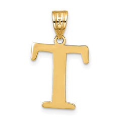 14k Polished Etched Letter T Initial Pendant - 2