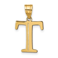 14k Polished Etched Letter T Initial Pendant - 2