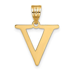 14k Polished Etched Letter V Initial Pendant - 2