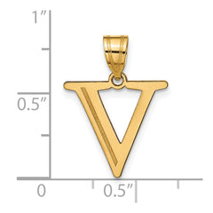 14k Polished Etched Letter V Initial Pendant - 2