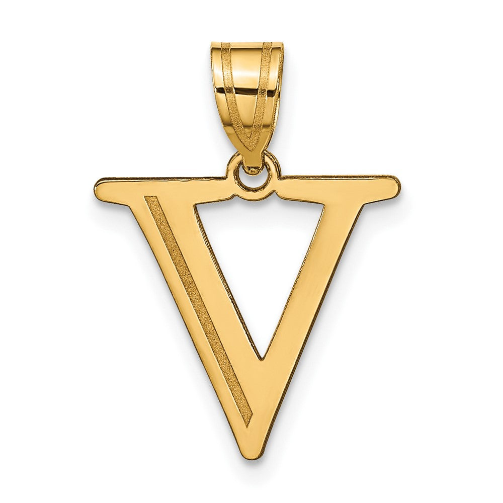 14k Polished Etched Letter V Initial Pendant - 2
