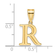 14k Polished Etched Letter R Initial Pendant