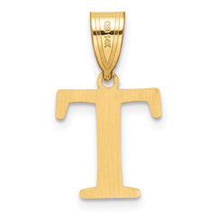 14k Polished Etched Letter T Initial Pendant