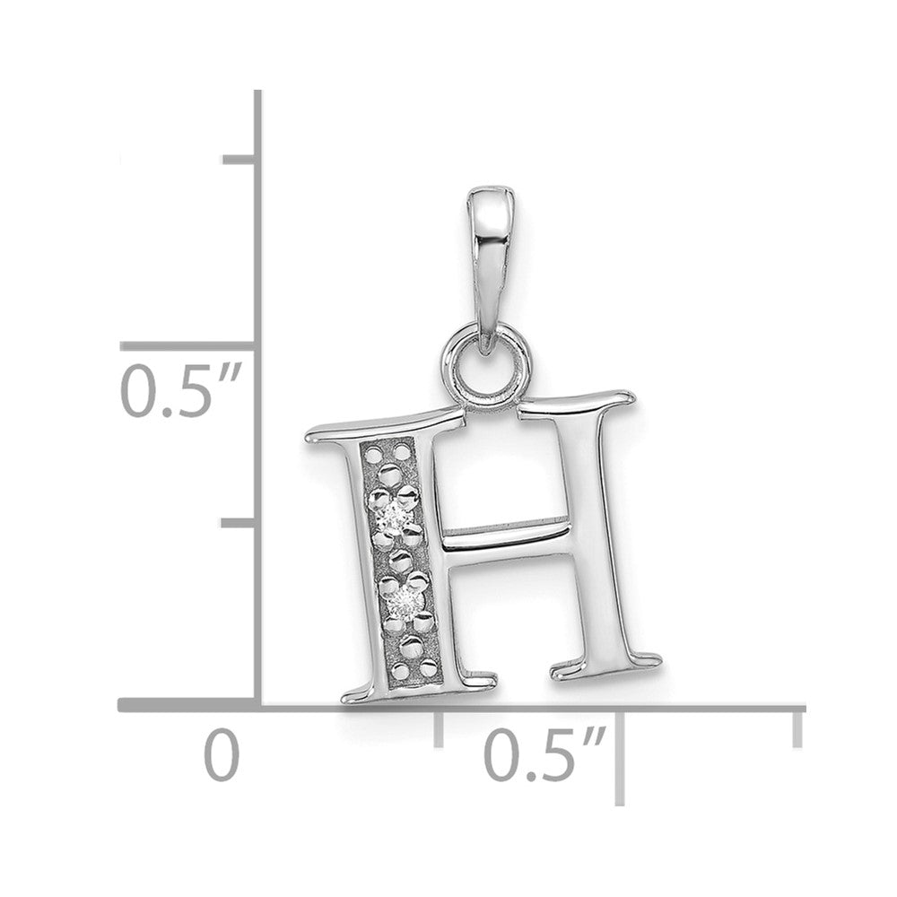 14K White Gold Diamond Letter H Initial Pendant - 3