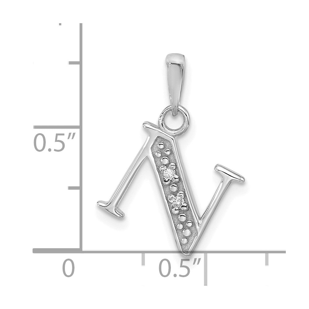 14K White Gold Diamond Letter N Initial Pendant - 4