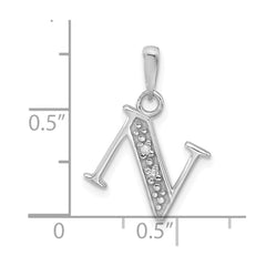 14K White Gold Diamond Letter N Initial Pendant - 4