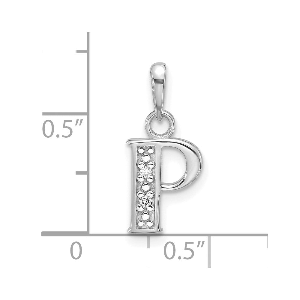 14K White Gold Diamond Letter P Initial Pendant - 3